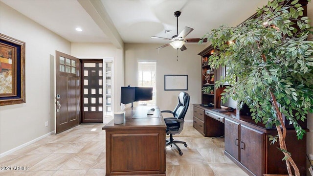 office featuring ceiling fan