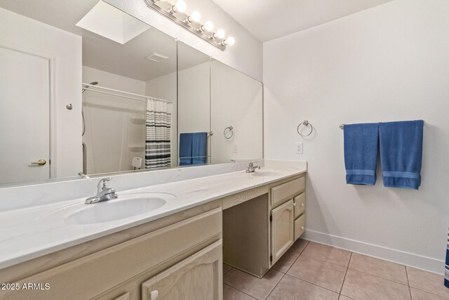 24832 S Boxwood Dr, Sun Lakes, AZ 85248 - full bathroom with double vanity, visible vents, a sink, and tile patterned floors