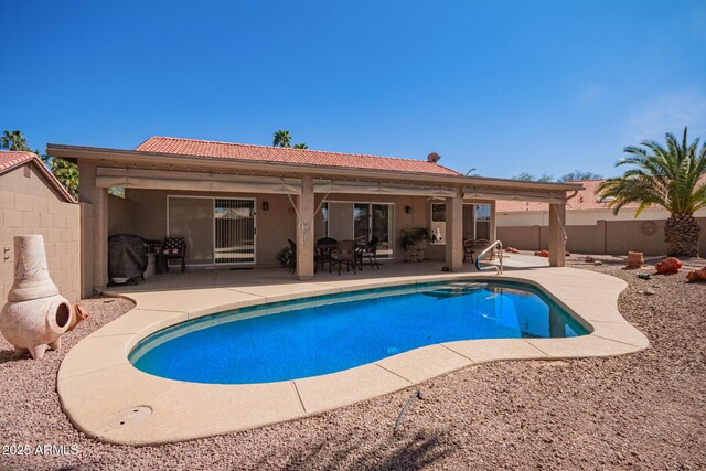 24832 S Boxwood Dr, Sun Lakes, AZ 85248 - view of swimming pool with a fenced in pool, a patio area, and fence