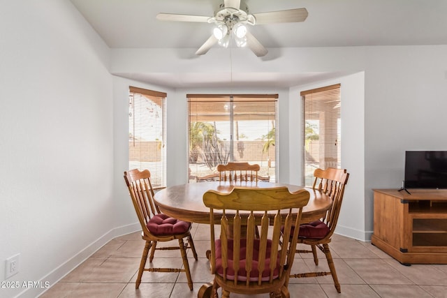 24832 S Boxwood Dr, Sun Lakes, AZ 85248 - dining space with a ceiling fan, light tile patterned flooring, and baseboards