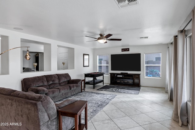 28014 N Jade St, San Tan Valley, AZ 85143 - living area with ceiling fan, visible vents, and light tile patterned floors