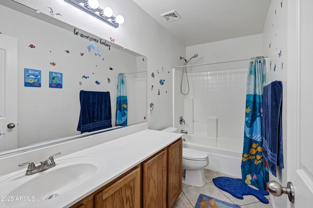28014 N Jade St, San Tan Valley, AZ 85143 - full bath with visible vents, toilet, tile patterned floors, vanity, and shower / bath combination with curtain
