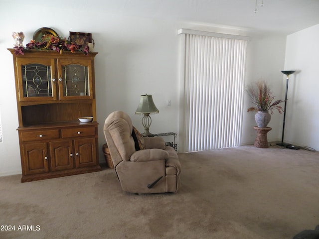 living area featuring light colored carpet