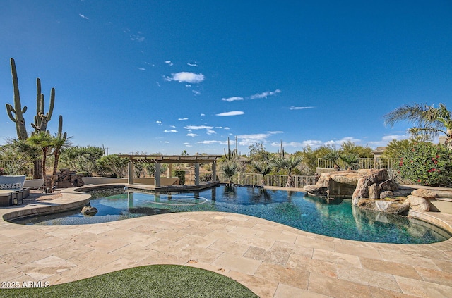 view of swimming pool with a pergola and a patio area