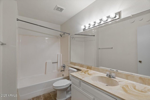 full bath with toilet, vanity, and bathtub / shower combination
