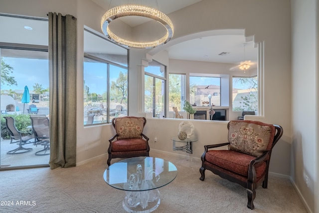 living area with carpet floors