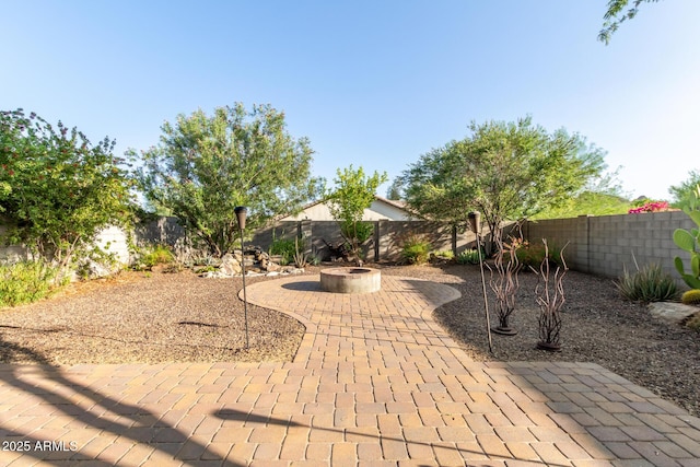 2149 E Aire Libre Ave, Phoenix, AZ 85022 - fenced backyard with an outdoor fire pit and a patio
