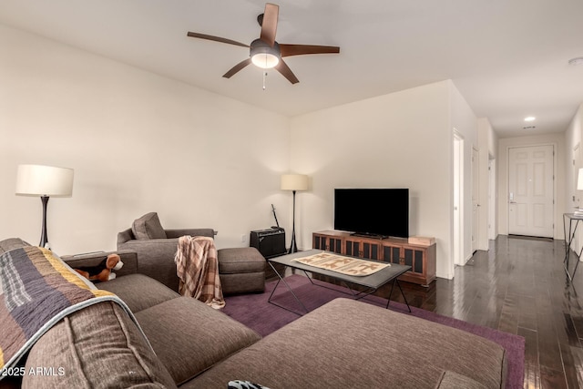 2149 E Aire Libre Ave, Phoenix, AZ 85022 - living area with ceiling fan, wood-type flooring, and recessed lighting