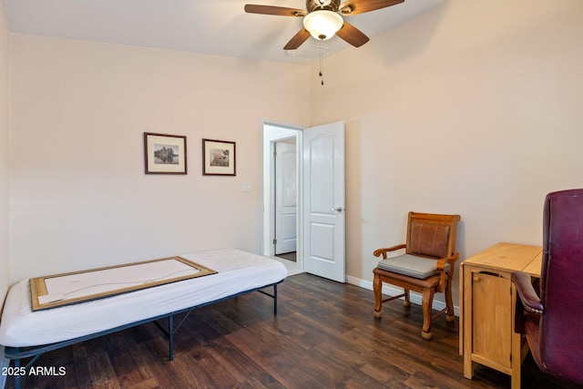 2080 W Pine Grove Dr, Show Low, AZ 85901 - bedroom with dark wood-type flooring, vaulted ceiling, and a ceiling fan