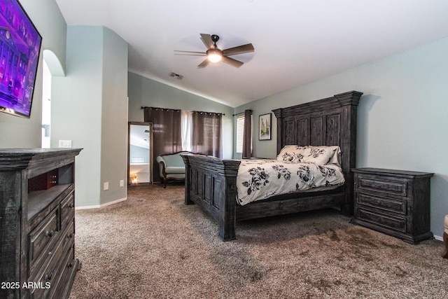 13709 W Rovey Ave, Litchfield Park, AZ 85340 - carpeted bedroom with vaulted ceiling, baseboards, and ceiling fan
