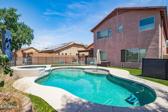 13709 W Rovey Ave, Litchfield Park, AZ 85340 - view of pool featuring a patio, a fenced backyard, and a pool with connected hot tub