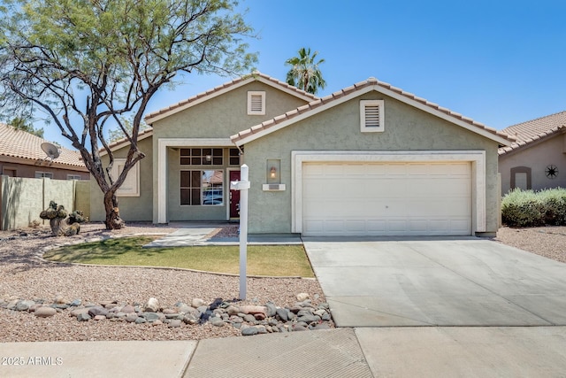 1037 E Baylor Ln, Gilbert, AZ 85296 - ranch-style house with an attached garage, concrete driveway, stucco siding, and a tiled roof