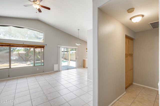 1037 E Baylor Ln, Gilbert, AZ 85296 - spare room featuring lofted ceiling, light tile patterned floors, ceiling fan, and a smoke detector