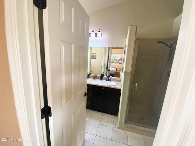 4805 E Kachina Trl Unit 25, Phoenix, AZ 85044 - full bath featuring tile patterned floors, a stall shower, vanity, and ensuite bath