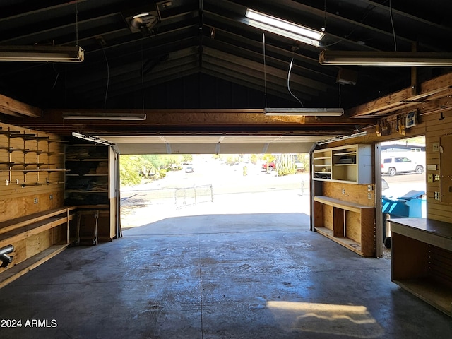 garage with wooden walls