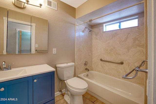 full bathroom featuring shower / bathing tub combination, tile patterned flooring, toilet, and vanity