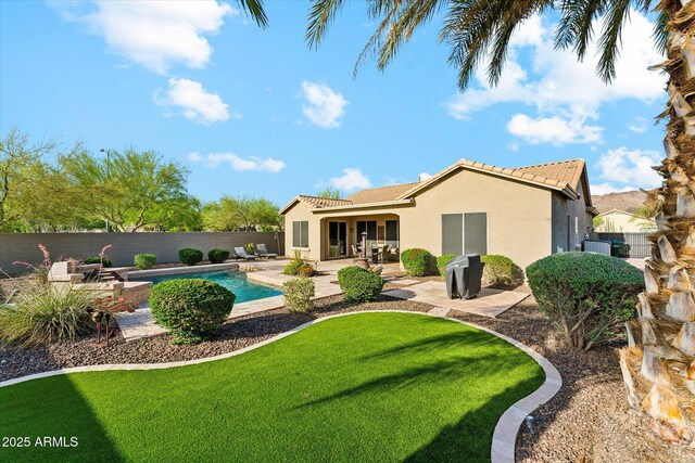 27308 N 56th Dr, Phoenix, AZ 85083 - back of house with a tile roof, stucco siding, a patio, and central air condition unit