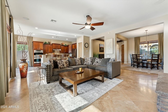27308 N 56th Dr, Phoenix, AZ 85083 - living area with ceiling fan, a chandelier, recessed lighting, and light tile patterned flooring