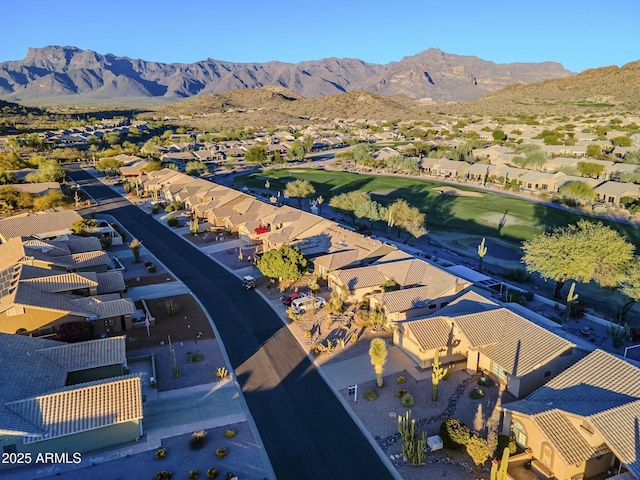 drone / aerial view featuring a mountain view