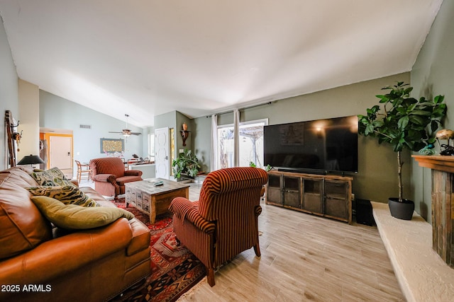 1500 N Markdale Unit 68, Mesa, AZ 85201 - living room with light wood-type flooring, a ceiling fan, and vaulted ceiling