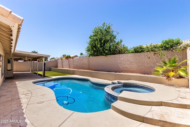 8500 W Saint John Rd, Peoria, AZ 85382 - view of pool featuring a fenced backyard, a pool with connected hot tub, and a patio area