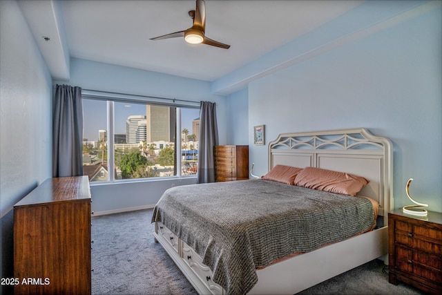 bedroom featuring carpet flooring and ceiling fan