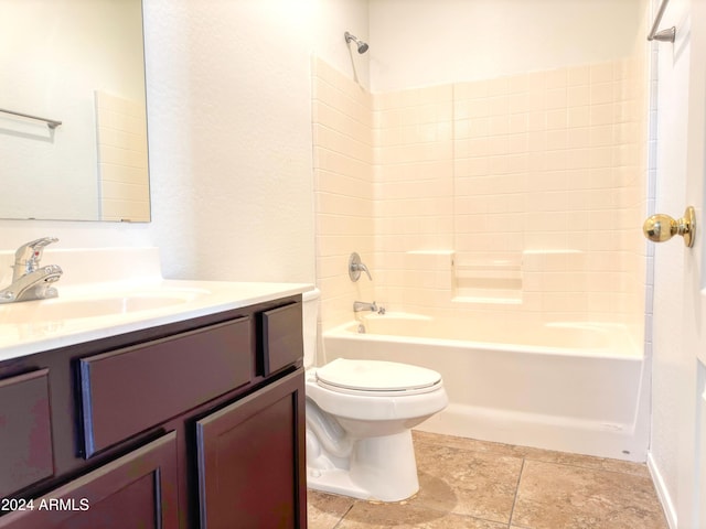 full bathroom featuring shower / tub combination, vanity, and toilet