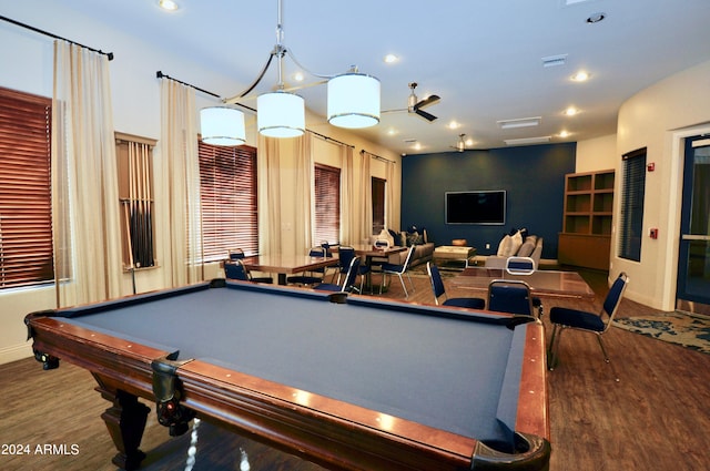 game room featuring wood-type flooring and pool table