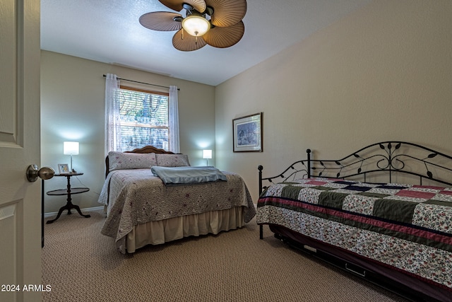 bedroom with carpet floors and ceiling fan