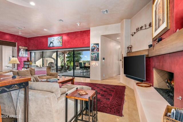 living room featuring light tile patterned floors