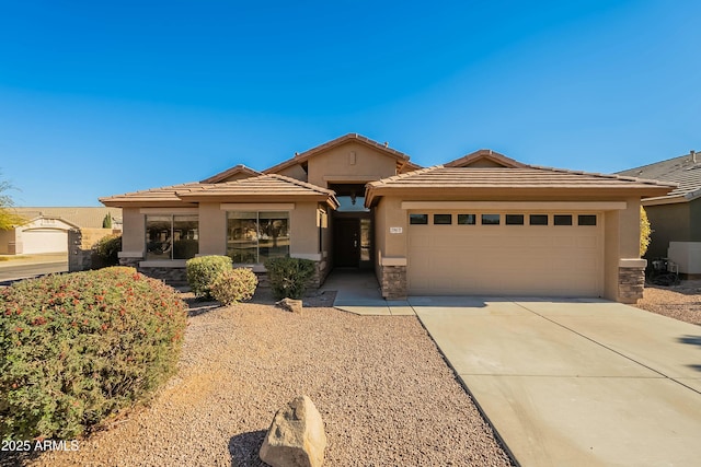 prairie-style home with a garage