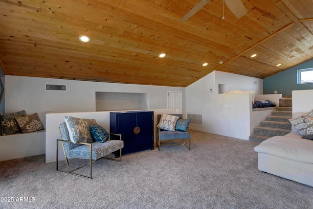4304 W Calle Poco, Laveen, AZ 85339 - sitting room featuring wooden ceiling, carpet, vaulted ceiling, and recessed lighting