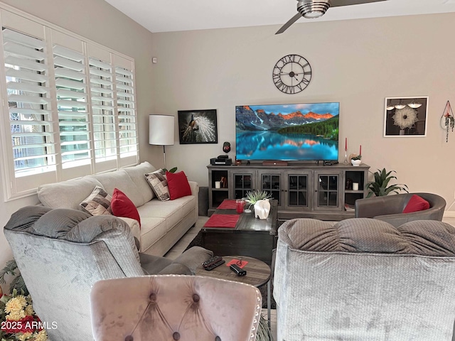 living room with ceiling fan