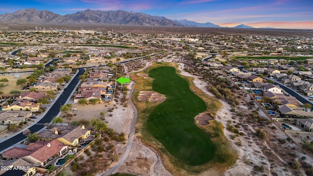 drone / aerial view featuring a residential view and a mountain view