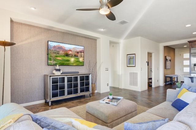 living room with ceiling fan