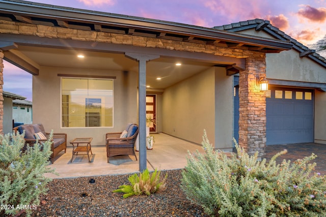 exterior space featuring a garage