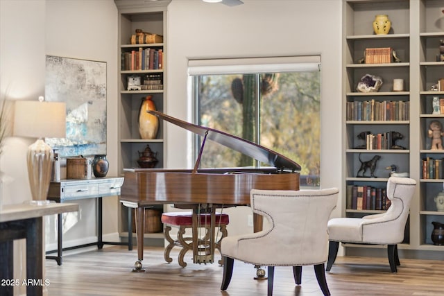 misc room featuring light hardwood / wood-style floors and built in features