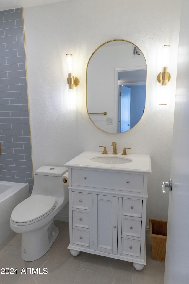 full bathroom with tile patterned flooring, vanity, toilet, and shower / washtub combination