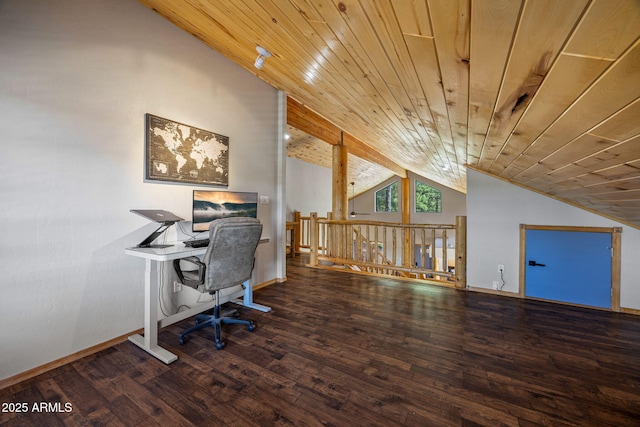 2295 Bison Ranch Trl, Overgaard, AZ 85933 - office space with lofted ceiling, wood finished floors, and wooden ceiling