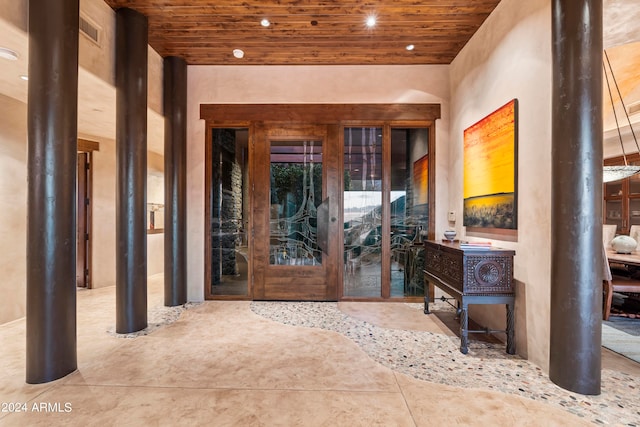 interior space featuring wood ceiling