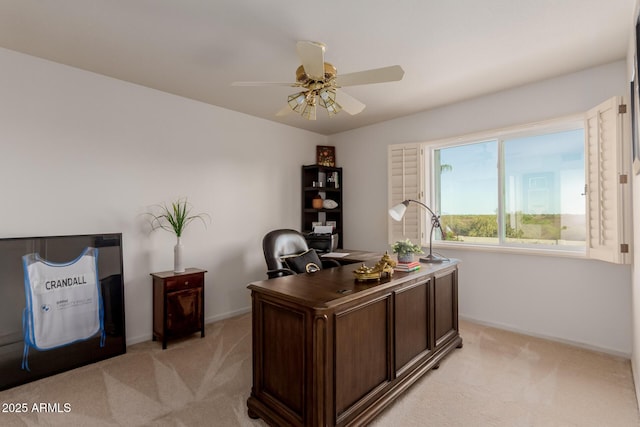 9921 E Doubletree Ranch Rd, Scottsdale, AZ 85258 - office area with light carpet and ceiling fan