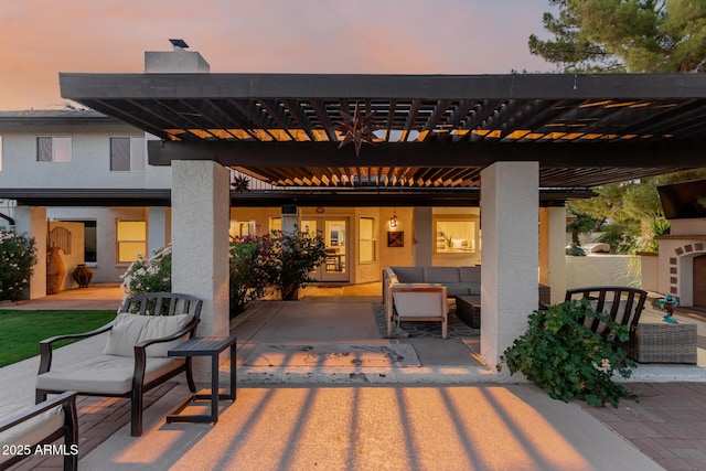 9921 E Doubletree Ranch Rd, Scottsdale, AZ 85258 - view of patio / terrace with an outdoor hangout area and a pergola