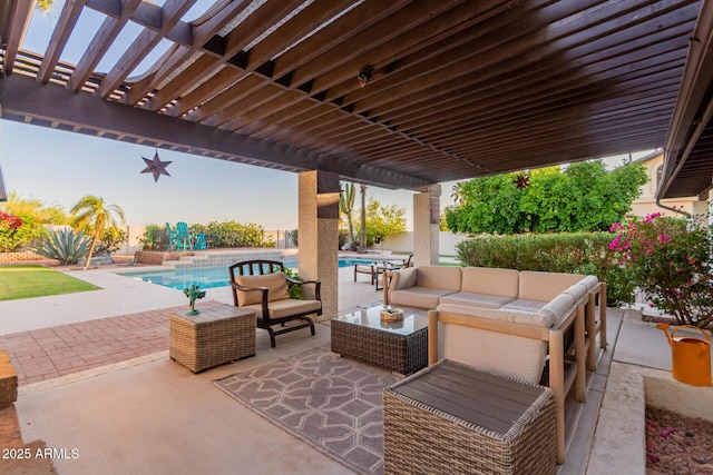 9921 E Doubletree Ranch Rd, Scottsdale, AZ 85258 - view of patio with an outdoor hangout area and a pergola