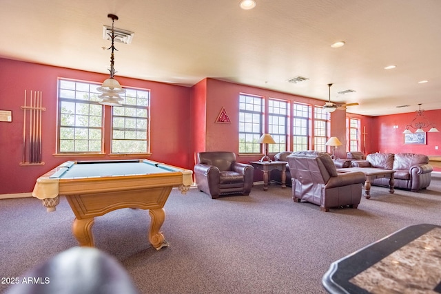 playroom with carpet, visible vents, and recessed lighting