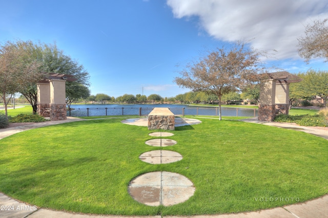 view of yard with a water view