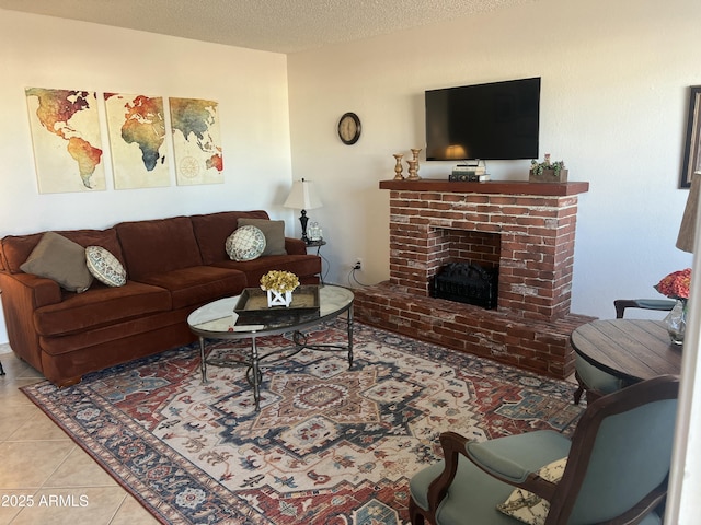 9679 W Cinnabar Ave Unit B, Peoria, AZ 85345 - tiled living area with a textured ceiling and a fireplace