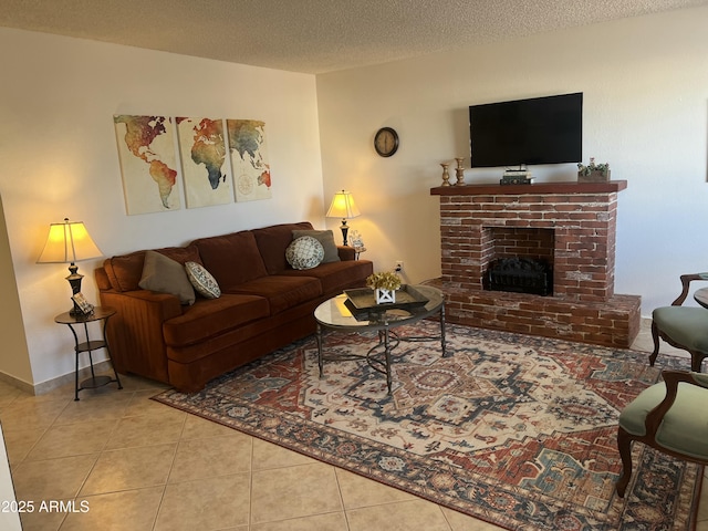 9679 W Cinnabar Ave Unit B, Peoria, AZ 85345 - living room featuring baseboards, tile patterned floors, a fireplace, and a textured ceiling