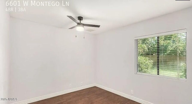 6601 W Montego Ln, Glendale, AZ 85306 - unfurnished room with a ceiling fan, dark wood finished floors, and baseboards