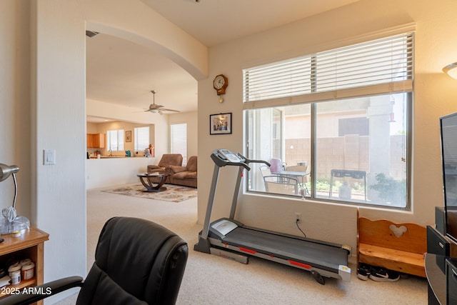 170 E Canary Ct, San Tan Valley, AZ 85143 - workout area featuring arched walkways, carpet floors, and a ceiling fan