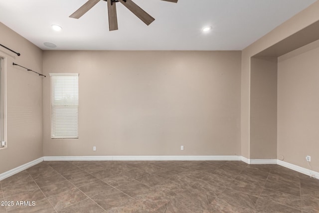 6805 S Sapphire Way, Chandler, AZ 85249 - spare room featuring a ceiling fan, tile patterned floors, recessed lighting, and baseboards
